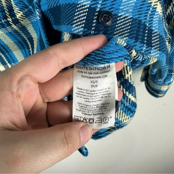 Outerknown Blue Yellow Plaid Blanket Shacket Shirt Jacket Size XS Small - Picture 6 of 7